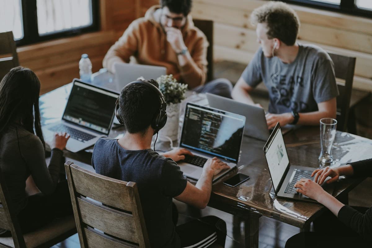 A collaborative workspace with people sharing ideas